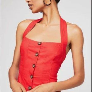 Free People Red Halter Linen Top